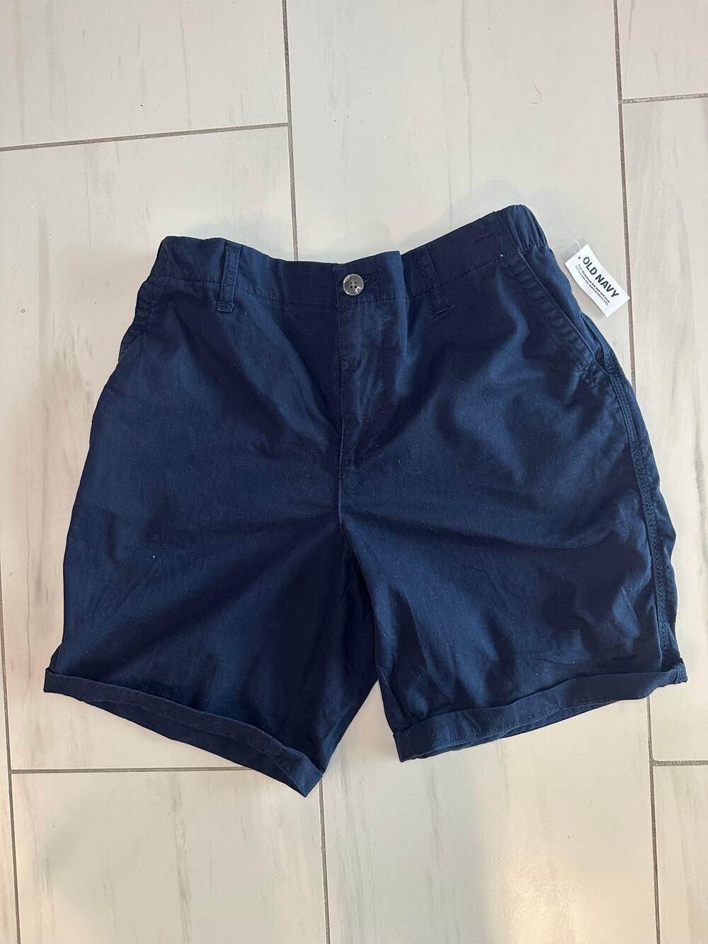 Old Navy Girls Navy Chino Shorts Medium (8) 7" Inseam Elastic Back Waist NWT